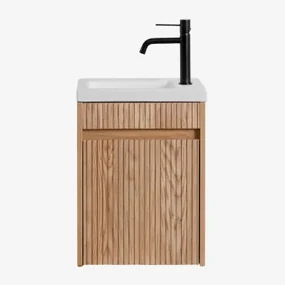 Badmeubelset Hout Met Geïntegreerde Wastafel Narek Ash Brown & Spiegelloze & Zwart ↑20 Cm Met Aftapkraan Zonder Overloop Orveta - Sklum