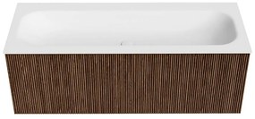 Mondiaz Kurve 120cm badmeubel walnut met 1 lade en wastafel big large midden 1 kraangat