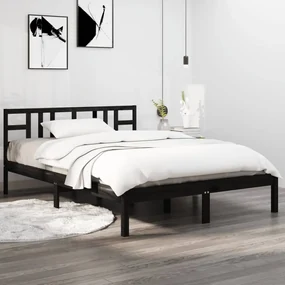 vidaXL Bedframe massief hout zwart 140x190 cm