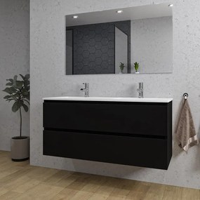 Adema Chaci Badkamermeubelset - 120x46x57cm - 2 keramische wasbakken wit - 2 kraangaten - 2 lades - rechthoekige spiegel - mat zwart SW1212777/SW804533/SW724613