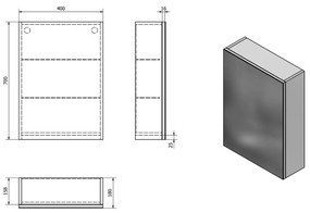 Aqualine Vega spiegelkast 40x70x18cm wit