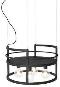 Industriële hanglamp zwart met rek rond 4-lichts - Cage Rack