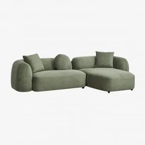 2-delige Modulaire Chaise Longue-bank Rechts, In Coco Chenille Stof Chenille Groen – Salie - Sklum