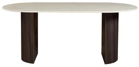 Ovale Eettafel Travertin En Walnoot 180 Cm - 180 X 90cm.