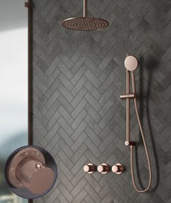 Saniclear Plus Curved inbouw regendouche met 30cm hoofddouche, plafondarm en glijstang geborsteld koper
