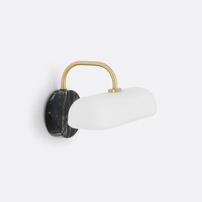 Wandlamp in opaline glas, messing en marmer, Nota