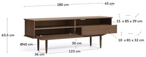 Kave Home Carolin Walnoot Tv-meubel Vintage Retro Design - 180x45x63.5cm.