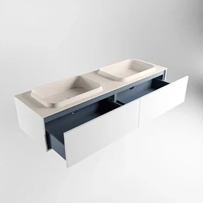 Mondiaz Erin 150cm badmeubel Talc met 2 lades en beige wastafel dubbel 2 kraangaten
