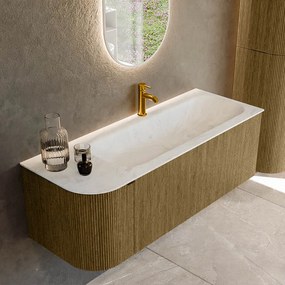 Mondiaz Kurve-dlux 125cm badmeubel ronding links dusk met 1 lade en deur en wastafel big medium kraangat rechts opalo