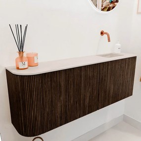 Mondiaz Joya DLux 110cm toiletmeubel ronding links walnut met wastafel faye rechts zonder kraangat meli