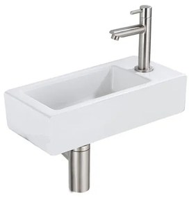 Fortifura Fuente fonteinset - 36x18.5x9cm - 1 kraangat - rechts - solid surface - fonteinkraan RVS geborsteld - mat wit SW696237/SW696217/SW705498