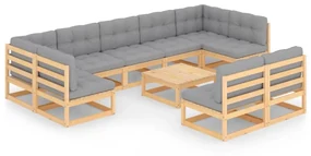 vidaXL 10-delige Loungeset met kussens massief grenenhout