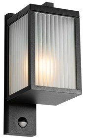 Buiten wandlantaarn zwart met ribbel glas en bewegingssensor - Charlois