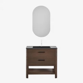 Badkamermeubelset In Hout Met Geïntegreerde Wastafel Misene Donker Hout & Ovaal Met Opbergruimte Zwart 50x90 Cm Oricsa & Wit ↑20 - Sklum