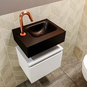 Mondiaz Andor toiletmeubel 40cm mat wit met zwarte wastafel rechts met kraangat