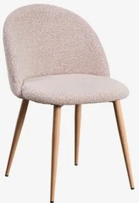 Pack Van 4 Gestoffeerde Eetkamerstoelen Van Staal Kana Natuurlijk Hout & Bouclé Roze & Bouclé - Sklum