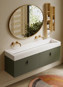 Muebles Calas badmeubel ribbelfront 160cm legergroen met solid surface wastafel zonder kraangaten