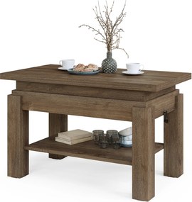 BRAVO bruin eiken – uitschuifbare en in hoogte verstelbare salontafel, tafel met plank
