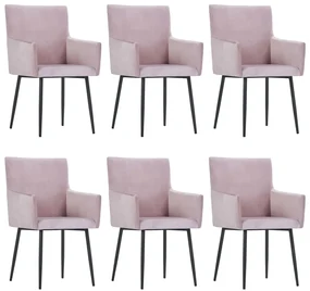 vidaXL Eetkamerstoelen met armleuningen 6 st fluweel roze