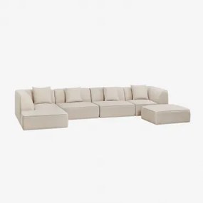 Modulaire Linker Chaise Longue Bank Van 4 Delen Met Gestoffeerde Poef Cardea Chenille Crèmebeige - Sklum