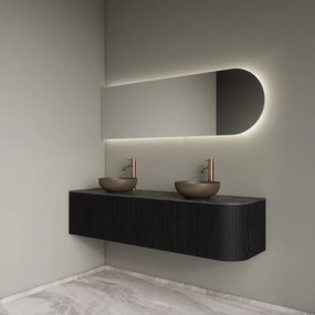 Gliss Design Alluro badmeubel ribbelfront met ronding rechts 160cm black en zwart leisteen toppaneel