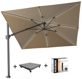 Challenger T2 glow zweefparasol 300x300 cm taupe met 120KG voet en hoes