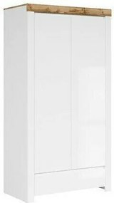 Kledingkast Sonsoru 110, Glanzend wit, Wotan eik, Wit, 204x106x57cm, 78 kg, Kledingkast deuren: Met scharnieren, Aantal planken: 1, Aantal planken: 1