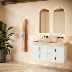 Muebles Murcia badmeubel ribbelfront 120cm wit mat met White Travertin wastafel zonder kraangaten