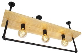 Industriële plafondlamp zwart met hout 3-lichts - Shelf