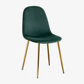 Set Van 4 Glamm Eetkamerstoelen Goud & Fluwelen Jungle Groen & Terciopelo - Sklum