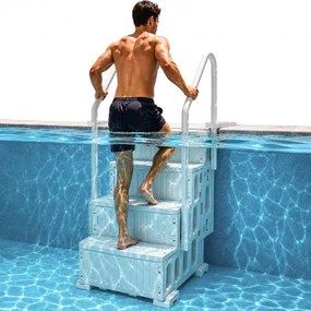 VEVOR zwembadladder, kunststof zwembadtrap met 2 leuningen, 4 antislip treden, draagvermogen 180 kg, zwembadtrap voor 122-137 cm inbouwzwembaden, terras, huis, binnen, buiten, wit