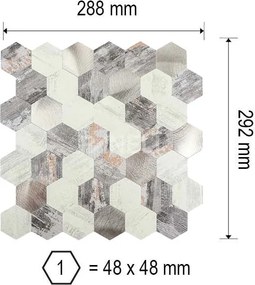 Zelfklevend Mozaiek Hexagon Nature - 30.5 cm x 30.5 cm x 0.40 cm | 0.5 kg | Paneli zelfklevende steenstrips