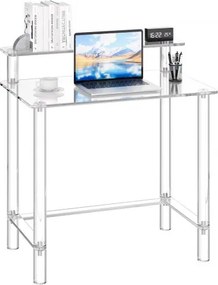 VEVOR Acryl Computerbureau 2-laags Kantoortafel met Monitorstandaard, Modern Bureau (draagvermogen 60 kg) voor Slaapkamer Kantoor Studeerkamer Garderobekast, 50 x 80 x 88 cm (Transparant)