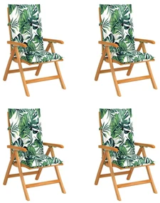 vidaXL Tuinstoelen 4 st verstelbaar met kussens massief teakhout