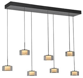 Eettafel / Eetkamer Hanglamp met dimmer zwart met smoke glas incl. LED 7-lichts easylift - Rika Design rond Binnenverlichting Lamp