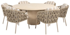 Hampton Beverly dining tuinset 160xH75 cm rond 7 delig mortex latte 4 Seasons Outdoor