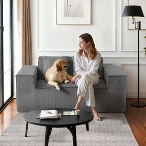 VEVOR Loveseat-bank met twee zitplaatsen (160 cm breed), moderne kleine corduroy-bank met pocketveren en zacht kussen voor slaapkamer, kantoor, appartement, geen montage vereist, grijs