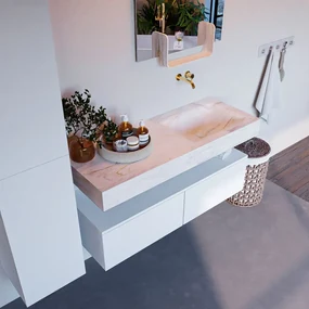 Mondiaz Alan DLux badmeubel 120cm talc 2 lades met wastafel ostra rechts zonder kraangat
