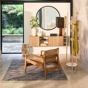 Fauteuil in massief eik en leer, Alberto