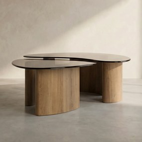 Organische Salontafelset Met Rookglas - 87 X 76cm.