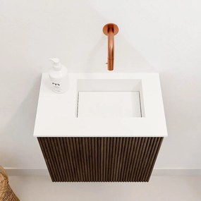Mondiaz Joya 40cm toiletmeubel walnut met wastafel faye rechts zonder kraangat talc
