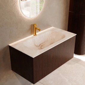 Mondiaz Kurve-dlux 90cm badmeubel ruby met 1 lade en wastafel big small midden 1 kraangat frappe