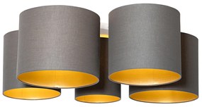 Stoffen Plafondlamp taupe met gouden binnenkant 5-lichts - Multidrum Modern E27 rond Binnenverlichting Lamp