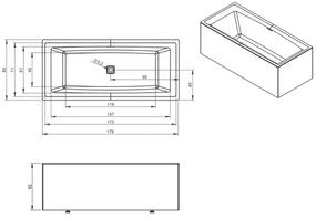 Riho Still Square half vrijstaand bad 180x80cm midden wit glans