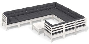 vidaXL 11-delige Loungeset met kussens grenenhout wit