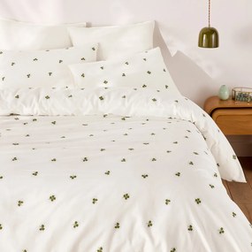 Beddengoedset van 30% gerecycled katoen, vierkant kussensloop, klaverprint, LUCKY CLOVER