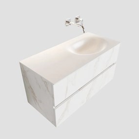 Mondiaz Vica 100cm badmeubel carrara 2 lades wastafel Moon rechts geen kraangat