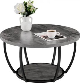 VEVOR Salontafel/Bijzettafel, Ronde bijzettafel met twee niveaus, stevig metalen frame, open opbergruimte en een draagvermogen van 34,9 kg, Minimalistische salontafel voor de woonkamer, grijs