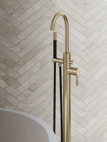 Saniclear Brass Stripes Pro vrijstaande badkraan geborsteld messing - mat goud