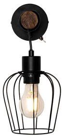 Landelijke wandlamp zwart met hout - Stronk